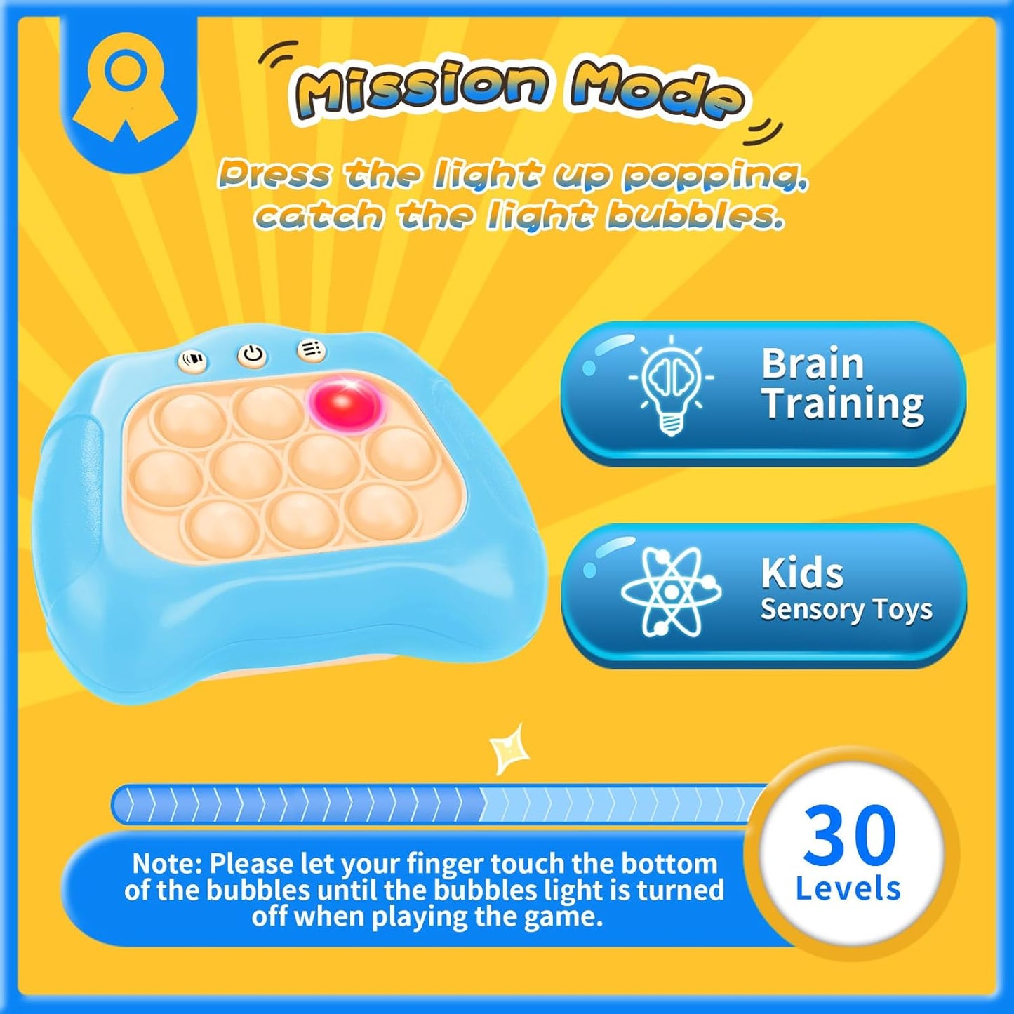 Fast Push Bubble Game, Light-up Pop Game Fidget Toys for Kids and Adults, Electronic Handheld Quick Push Bubble Game, Stress Relief Toys for 6 7 8 9+ Year Old Boys & Girls (Blue)