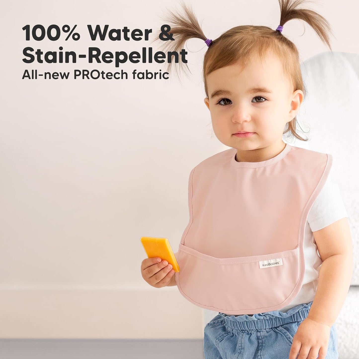 3-Pack Waterproof Baby Bibs for Eating - Lightweight Toddler Feeding Bibs with Large Food Catcher, Mess Proof, Food-Grade Baby Eating Essentials, Easy to Put On & Clean (Fawn)