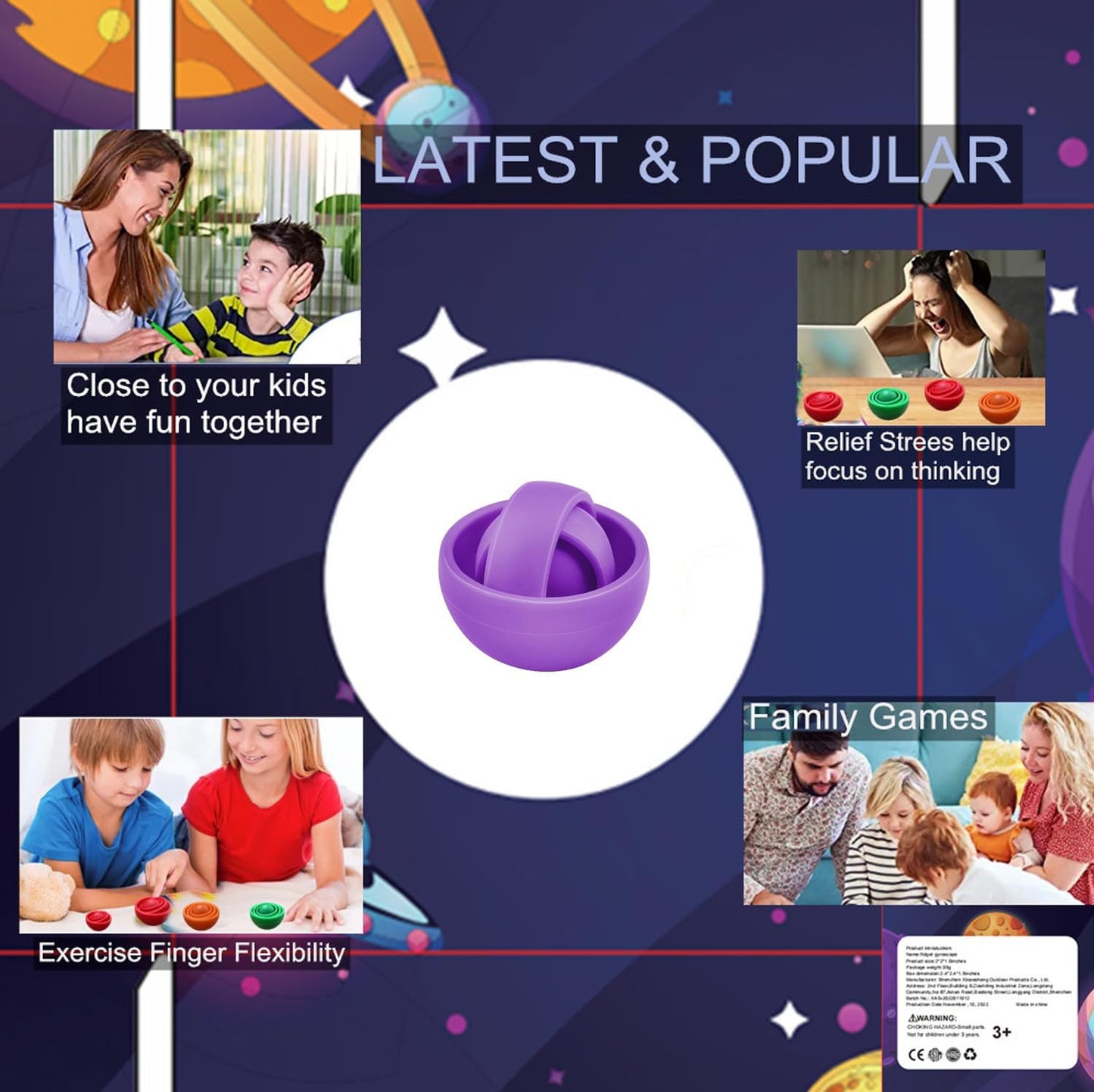 Fidget Toys, 3D Teen Boys Fidgets Spinners, Relief Stress and Exercise Fingers Hand Ball Fidgets Gyroscope, Best Gifts for Boys, Girls, Adult Birthday Games(1PACK)