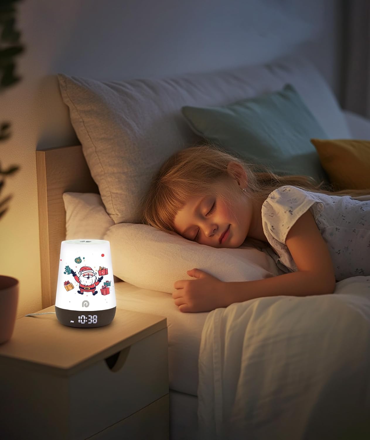 Dreamegg Nite 1 - Baby Sound Machine, Sleep Trainer, Night Light for Kids, Ok to Wake Alarm Clock, 34 Soothing Sounds, App Control, White Noise Sound Machine for Baby Kids Toddler Nursery(Cozy Xmas)