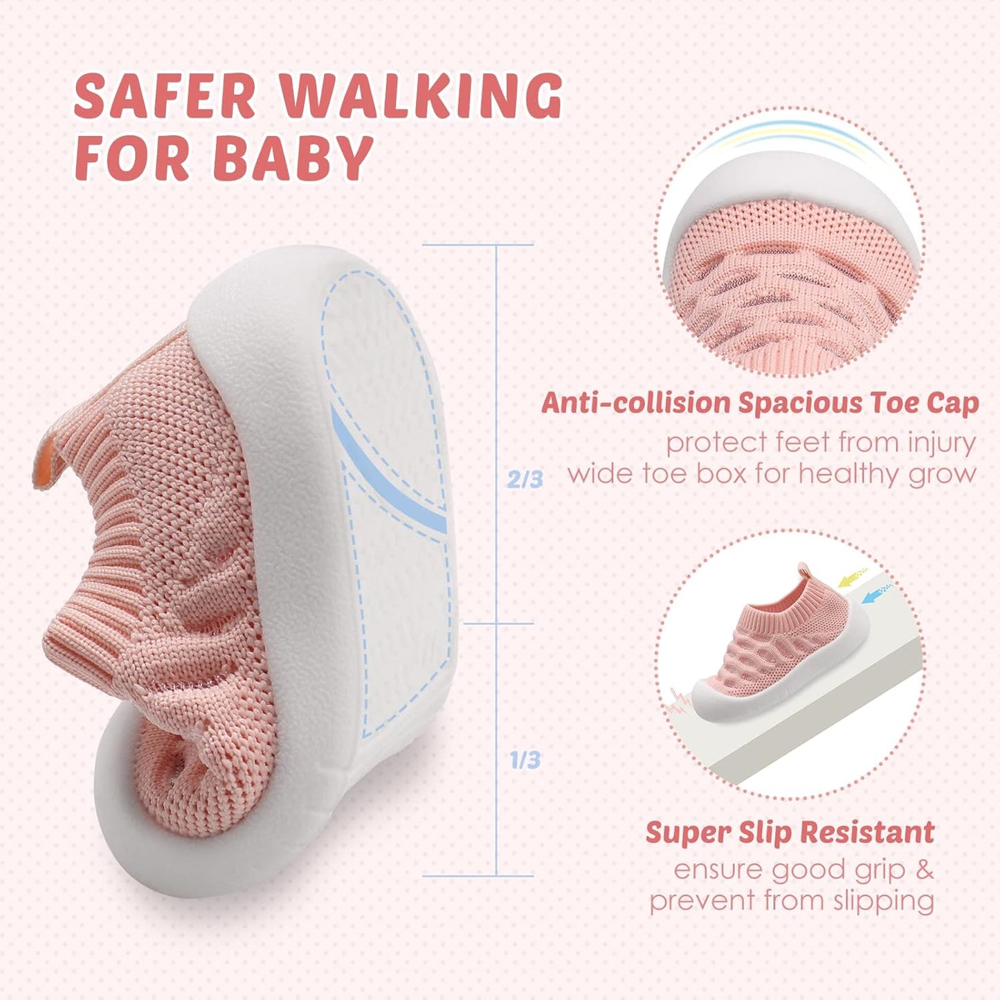 Baby First-Walking Shoes 1-4 Years Kid Shoes Trainers Toddler Infant Boys Girls Soft Sole Non Slip Cotton Canvas Mesh Breathable Lightweight TPR Material Slip-on Sneakers Outdoor
