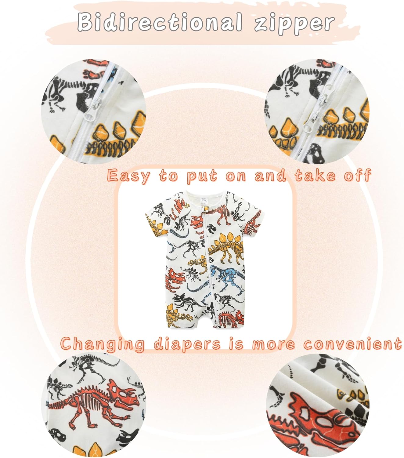 Unisex Summer Trendy 2-Pack Rompers Short Sleeve Zipped Bodysuit Infant Cotton Outfits