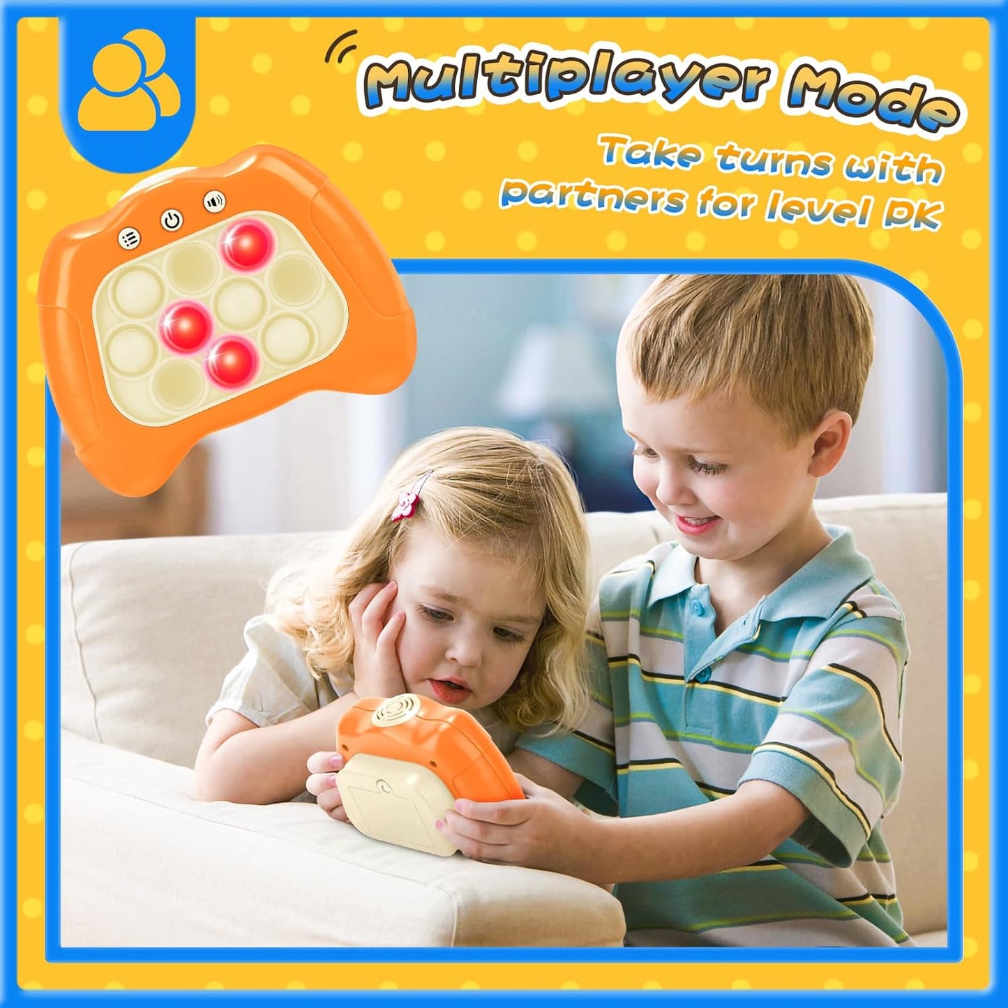 Fast Push Bubble Game, Light-up Pop Game Fidget Toys for Kids and Adults, Electronic Handheld Quick Push Bubble Game, Stress Relief Toys for 6 7 8 9+ Year Old Boys & Girls (Orange)