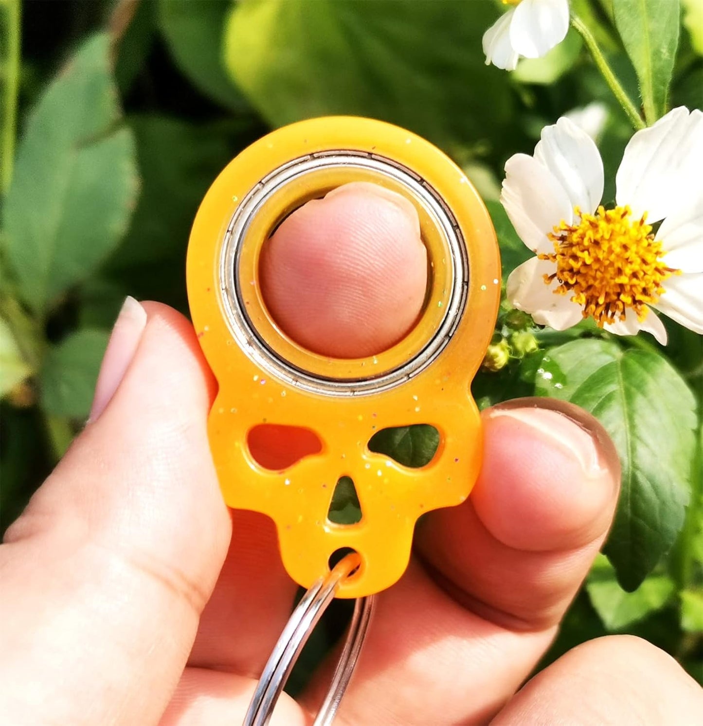 Skull Keychain Spinner,Glow Fidget Keychain,Spinning Keychain Fidget, Fidget Spinner Keychain Toys for Keys (Orange)