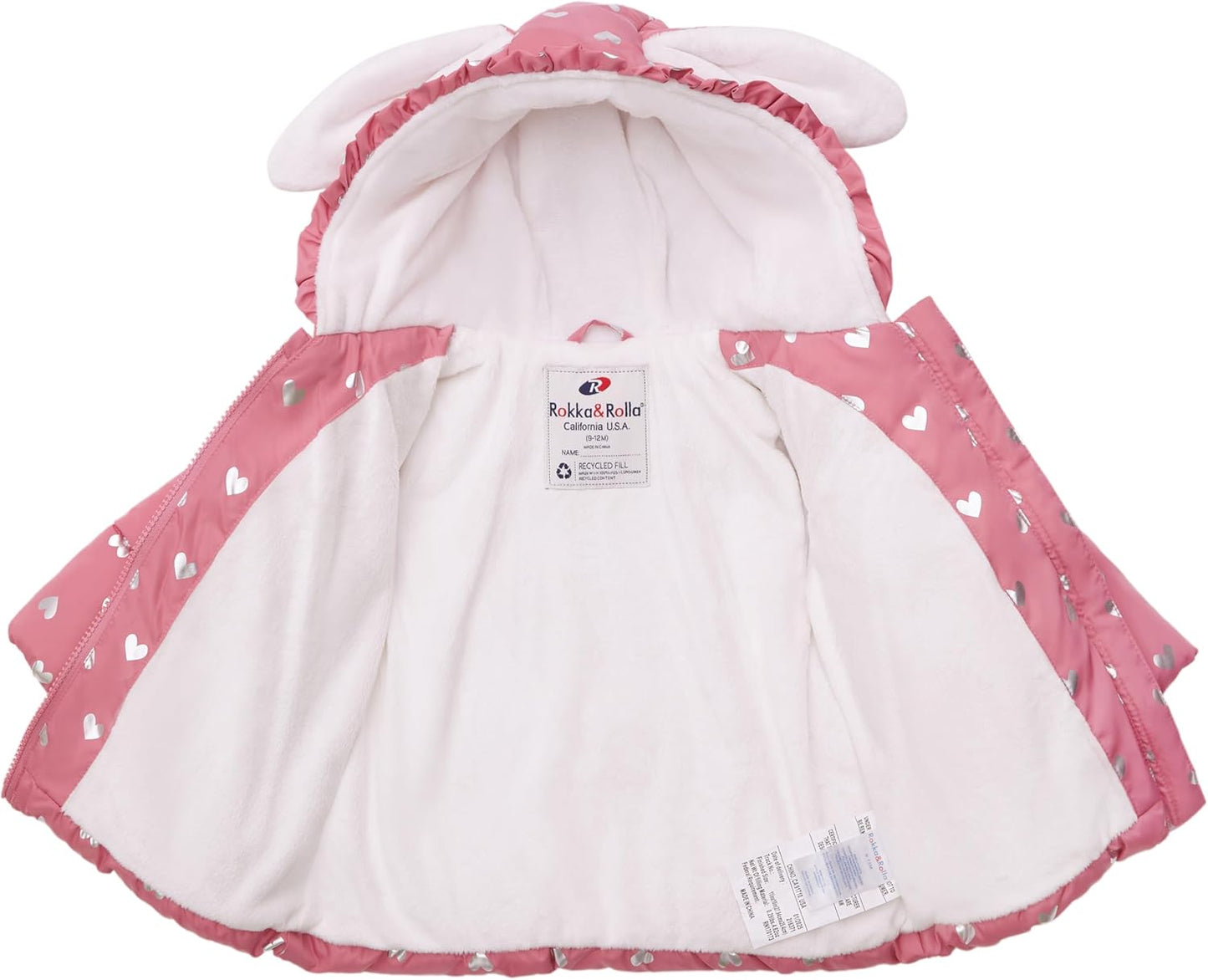 Rokka&Rolla Baby Girls' Water-Resistant Soft Mini Fur Lined Puffer Jacket Winter Coat for Newborn Infant Toddler