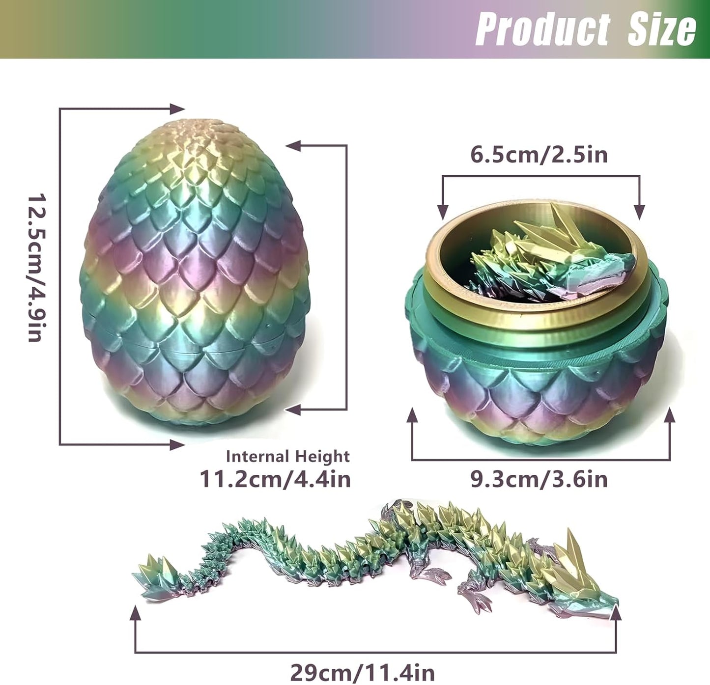 3D Printed Dragon Egg Crystal Dragon Fidget Toy Full Articulated Dragon Mystery Dragon Eggs with Dragon Inside Home Office Desk Decor Gifts Toys (Multilcolor)