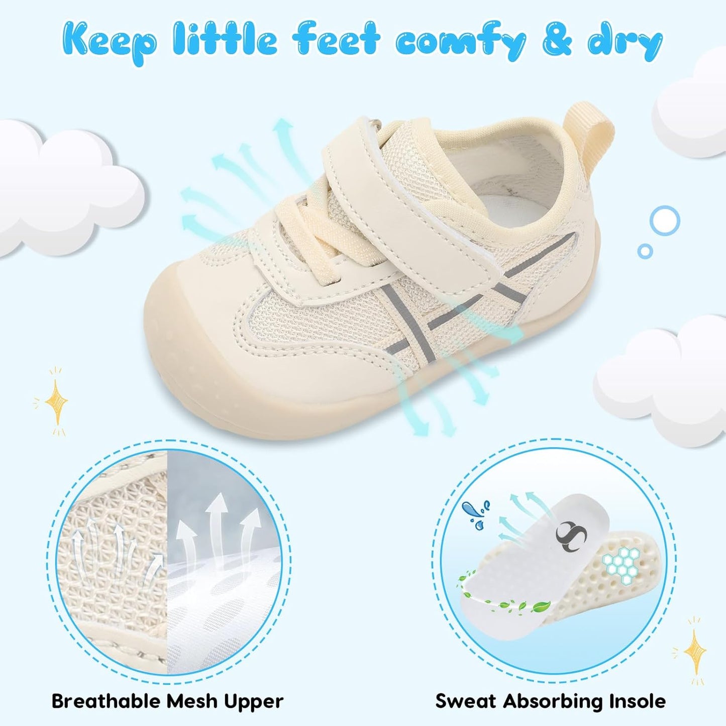 Scurtain Baby Shoes Boy Girl First Walking Shoe Infant Crib Breathable Sneakers Lightweight Barefoot Shoes for Babies
