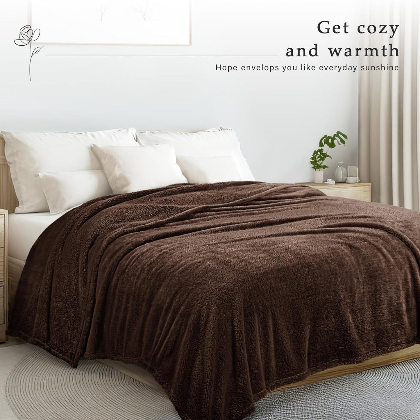 Exclusivo Mezcla Twin Size Flannel Fleece Blanket, Super Soft Velvet Plush Bed Blanket, Fuzzy Cozy and Warm for All Seasons, 60x80 Inches, Coffee