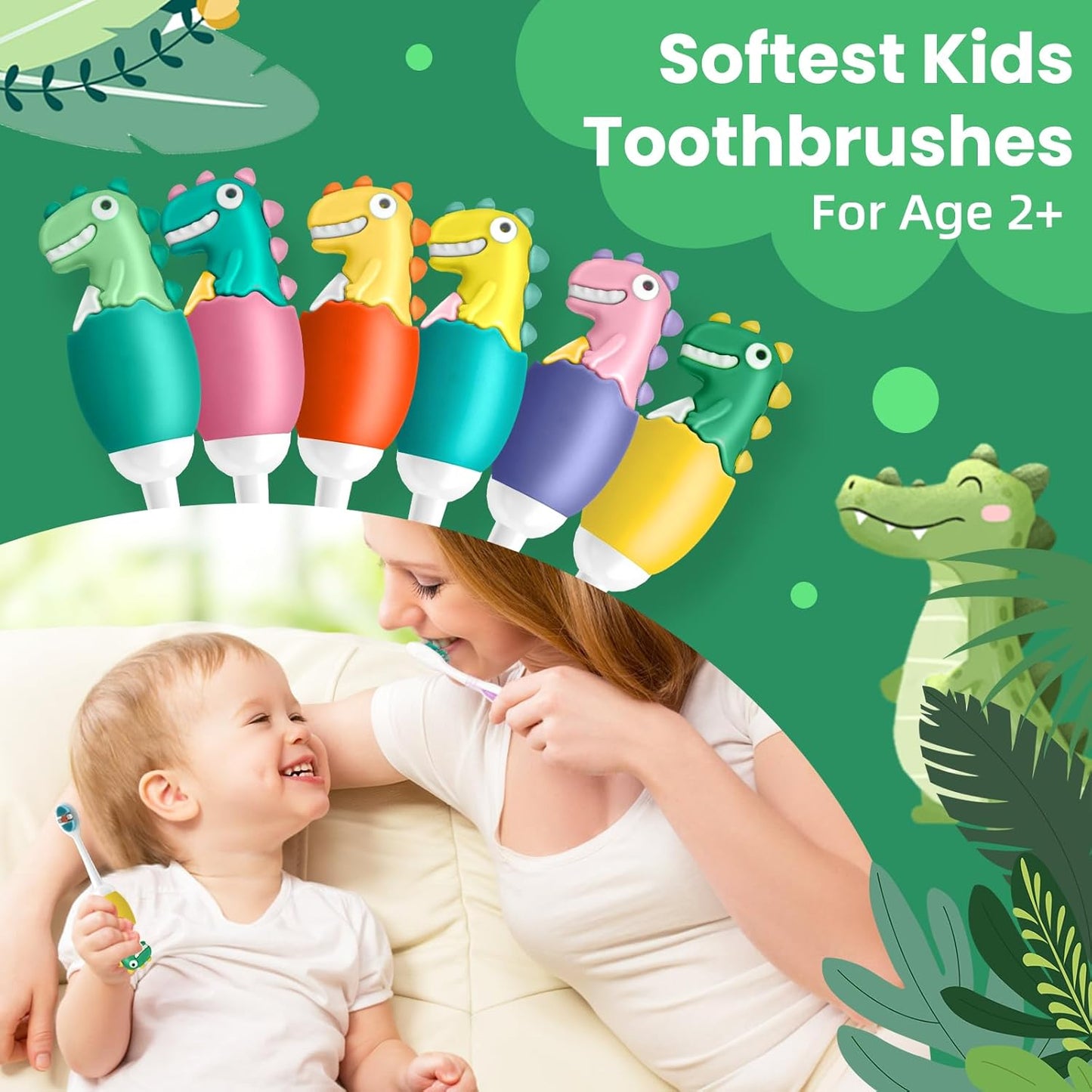 Kids Manual Toothbrush, Extra Soft Bristle With 10000 Bristles for Toddlers, Travel Design for Delicate Teeth & Gums, Children 2-7 Years (Light Green)