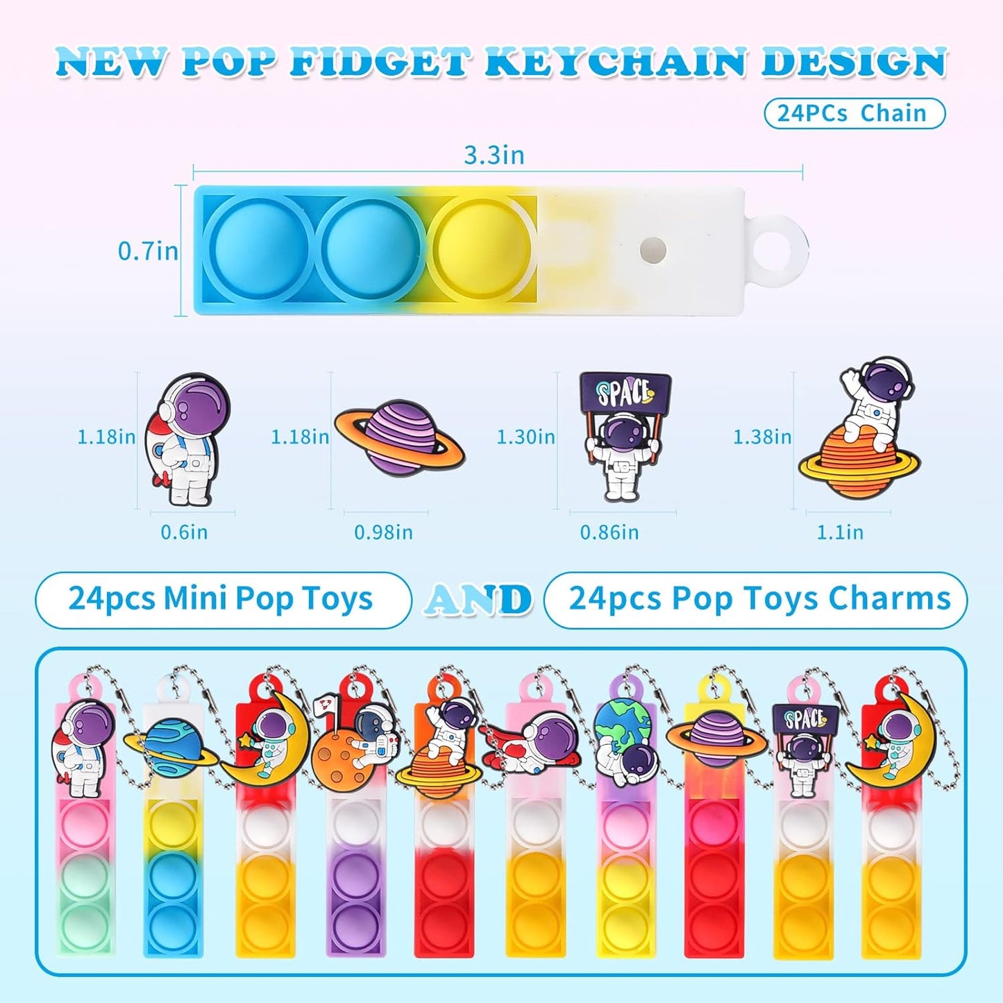24pcs Mini Pop Fidget Toys Bulk Astronaut Party Favors for Kids Pop Keychain Sensory Toys Bag Fillers Pop Toddler Birthday Carnival Treasure Classroom Prizes Stress Reliever Desk Toy for Boy Girl