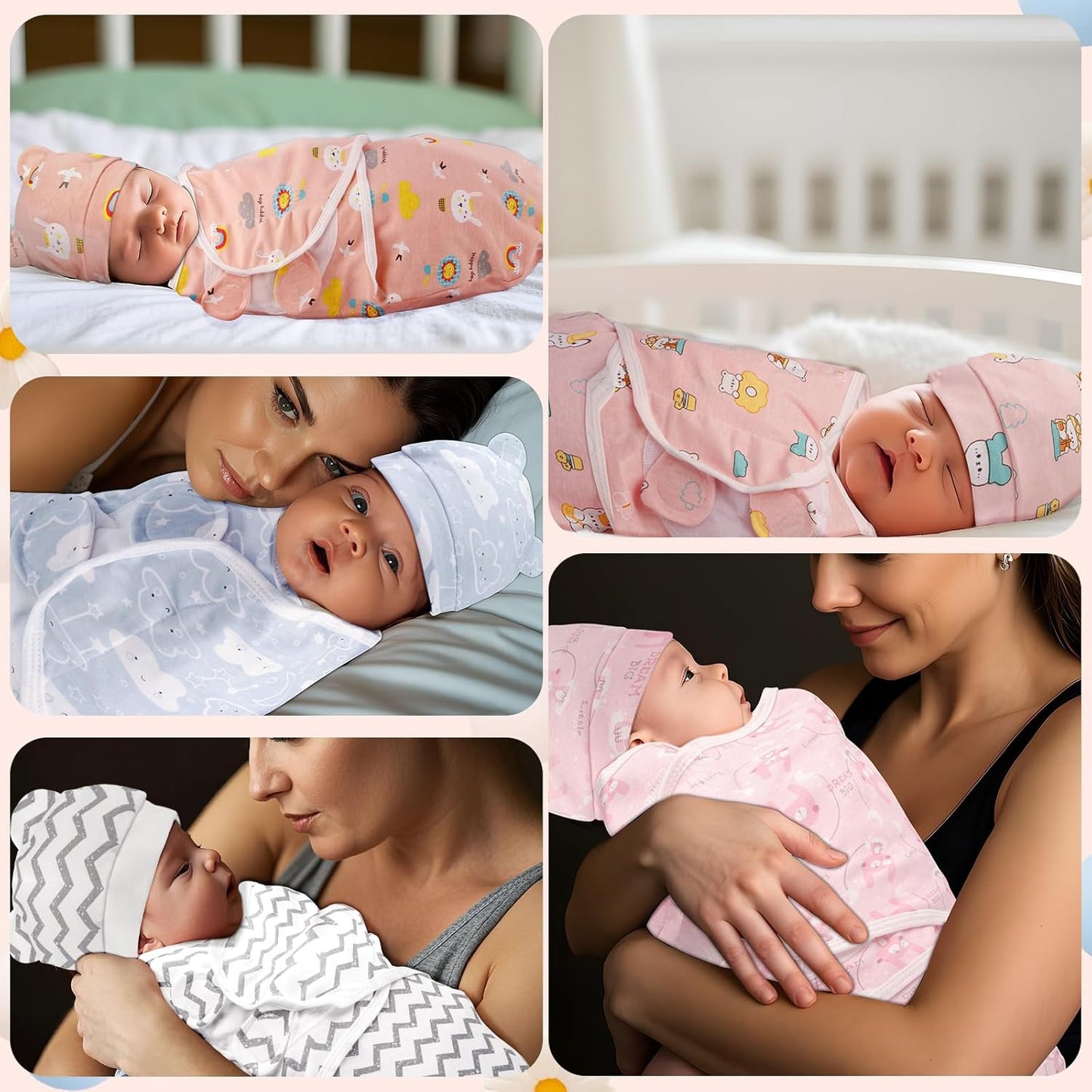 Baby Swaddle Sleep Sacks with Hats for 0-3 Months Baby Swaddle Blanket Wrap Newborn Swaddles Sack for Baby Boy Girl