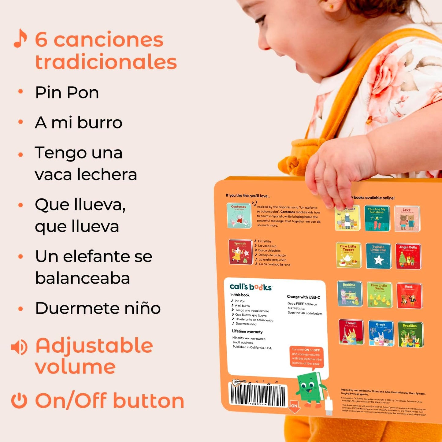 Cali's Books Spanish Book for Toddlers 1-3 - Musical Books for Kids, Interactive Baby Sound Book, Educational Song Learning Toys, Bilingual Music Toy for Babies, Libros para ninos en Espanol
