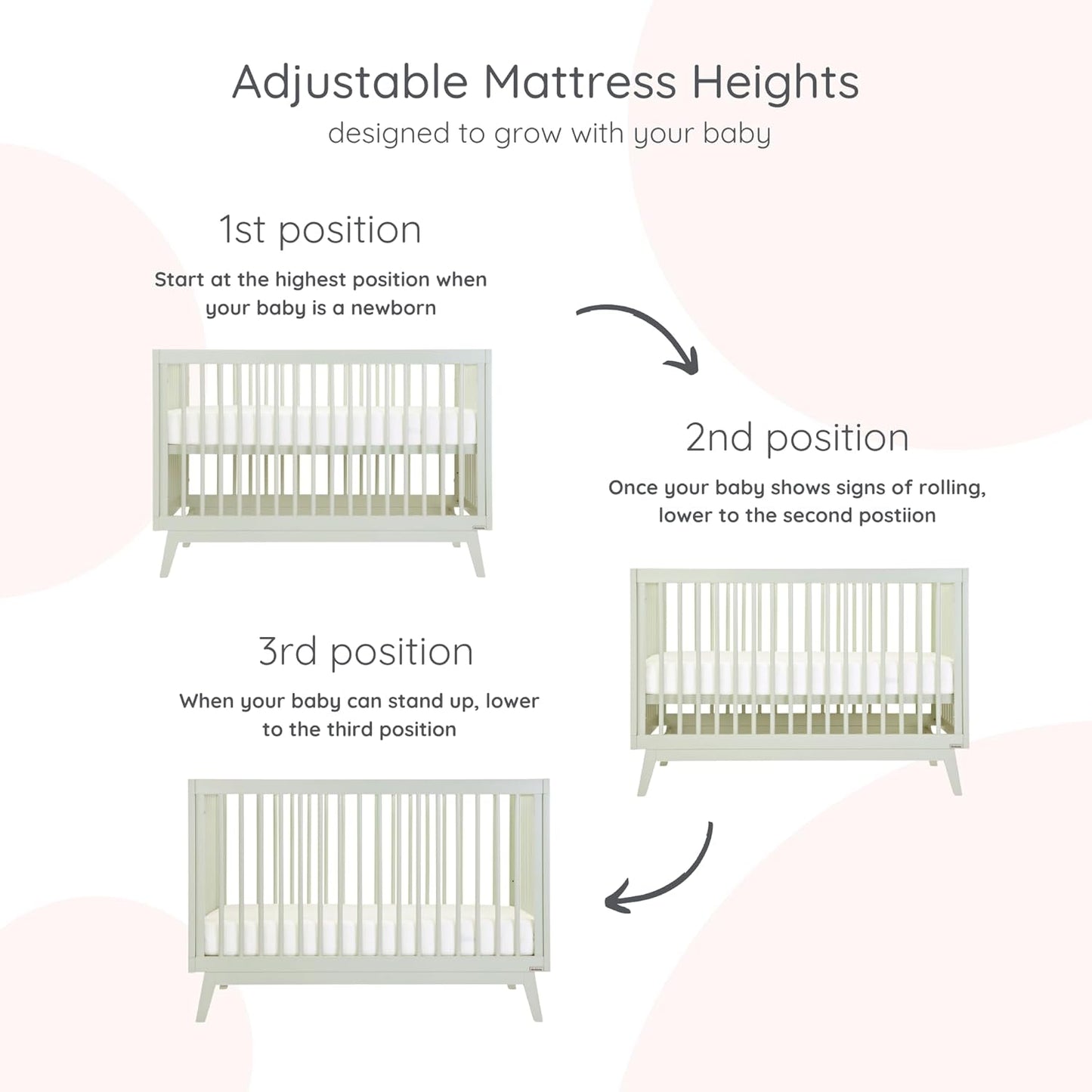 dadada Baby Soho 3-in-1 Convertible Wooden Crib to Toddler Bed - Made in Italy, GREENGUARD Gold Certified, Baby-Safe Finish, Sustainable Beech Wood, Modern Design, 3 Adjustable Heights (Sage)