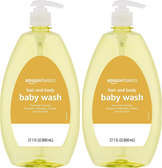 Amazon Basics Tear-Free Baby Hair and Body Wash, 27.1 Fluid Ounce, Lightly Scented, 2-Pack (Previously Solimo)
