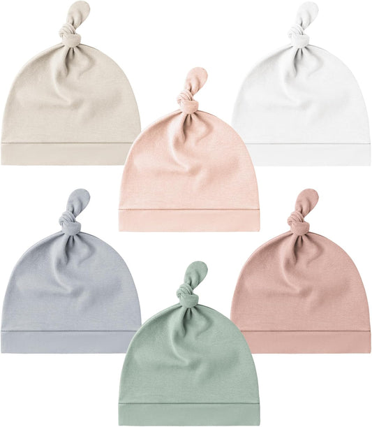 Konssy 6 Pack Baby Newborn Hats Set Knot Beanie Hats Soft for Infant Baby Girls Boys Caps 0-6 Months