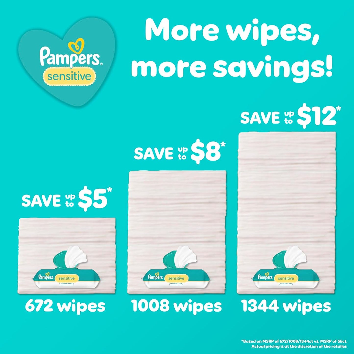 Pampers Baby Wipes Sensitive, Water Based Wipes, Hypoallergenic and Unscented for Babies, 588 Wipes Total (7 Refill Packs)
