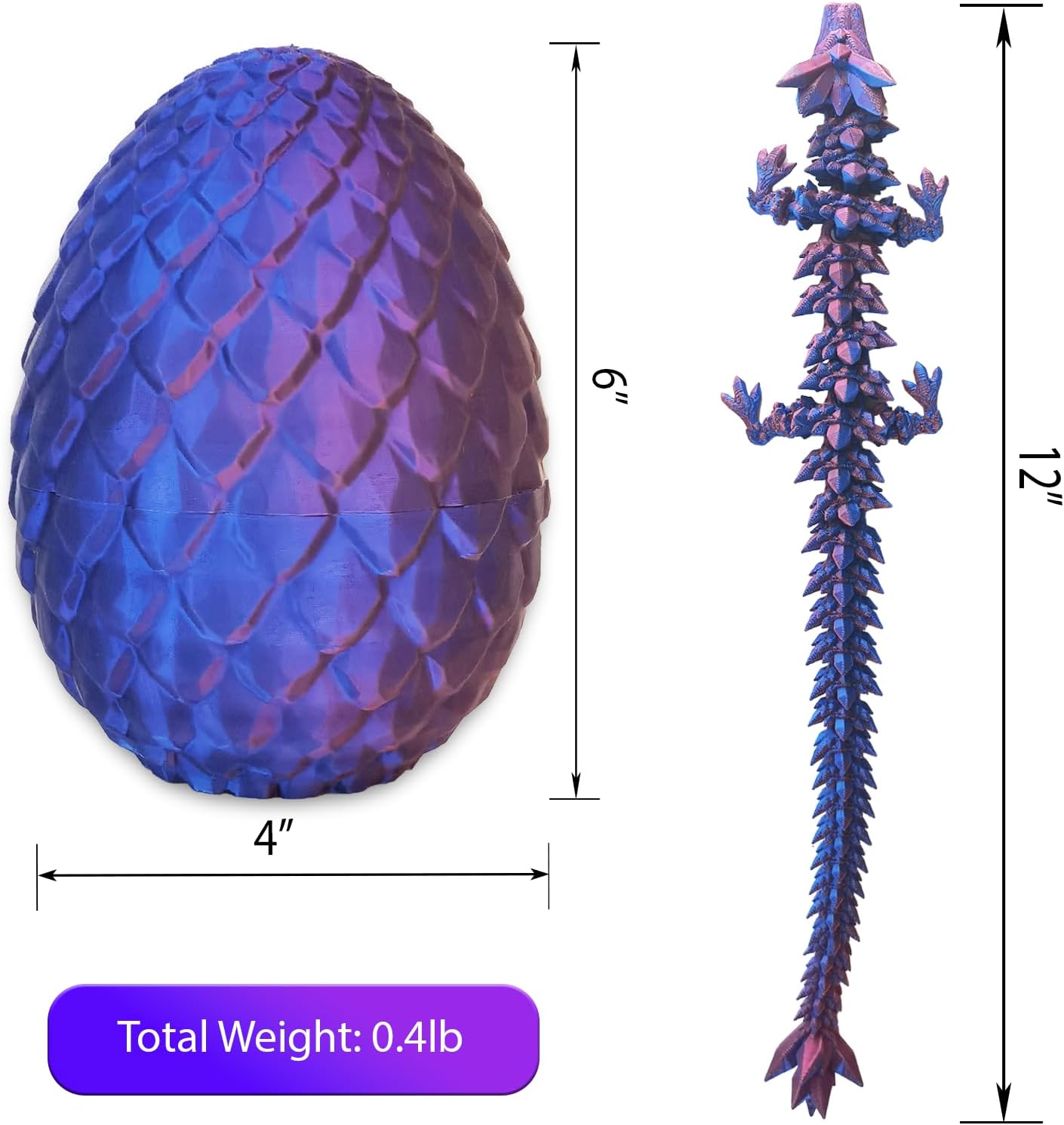 Dragon Egg, Easter Egg with Pet Dragon, 3D Printed Dragon, Crystal Dragon Fidget Toy, Articulated Dragon Eggs Fidget Toy Surprise for Adults