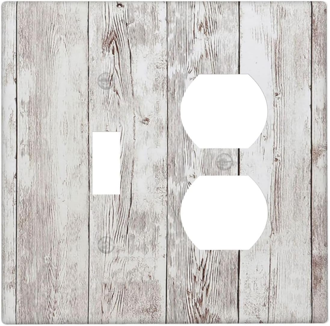Wallplates Rustic Vintage White Wood Grain 1 Toggle 1 Duplex Switch Plate Electrical GFCI Faceplate Decorative Light Switch Covers for Farmhouse Home Decor