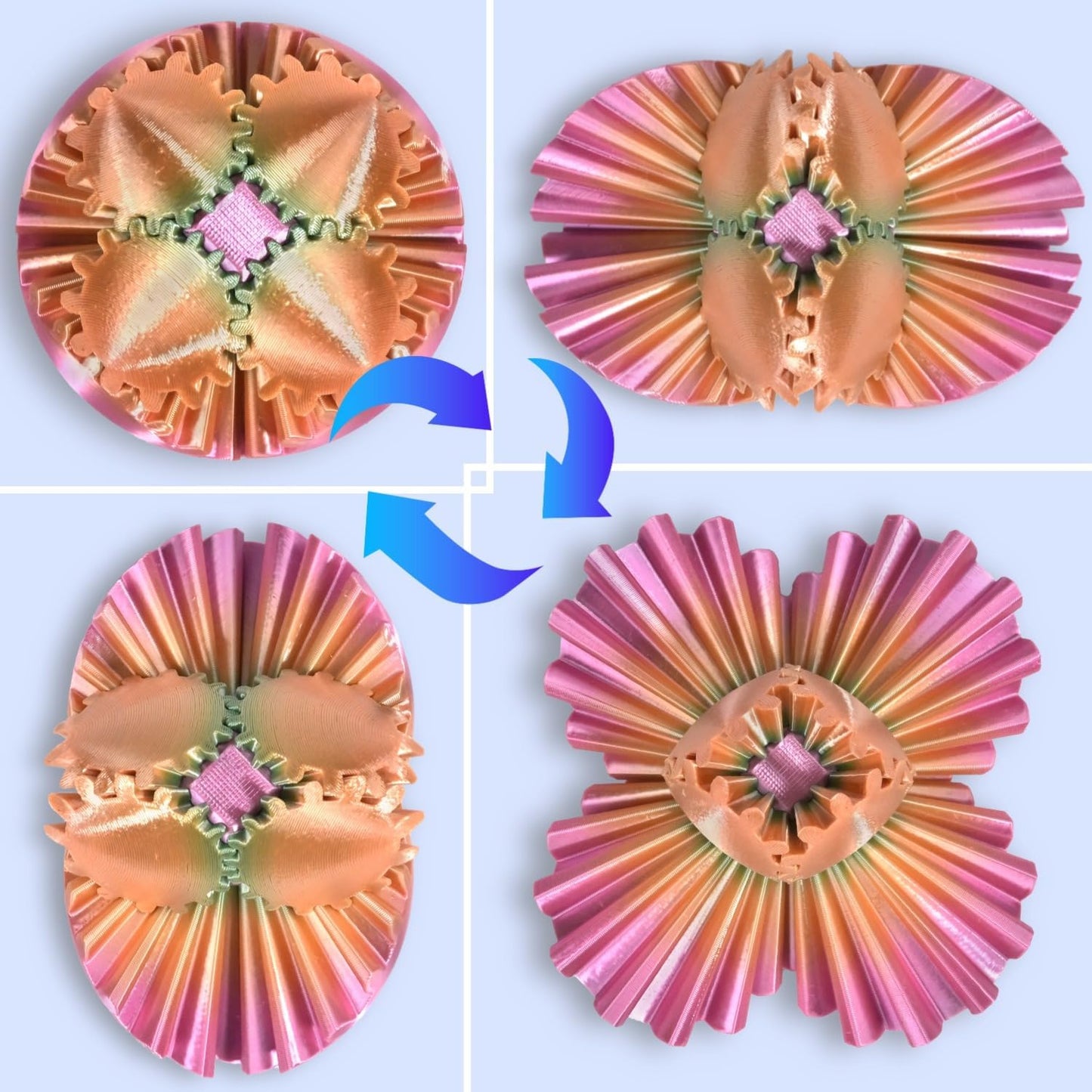 3D Printed Gear Ball, Gear Sphere Fidget Toy Stress Relif Toy for ADHD, Anxiety Relaxing Toy for Adults at Work/Study/Travel, Rainbow Color