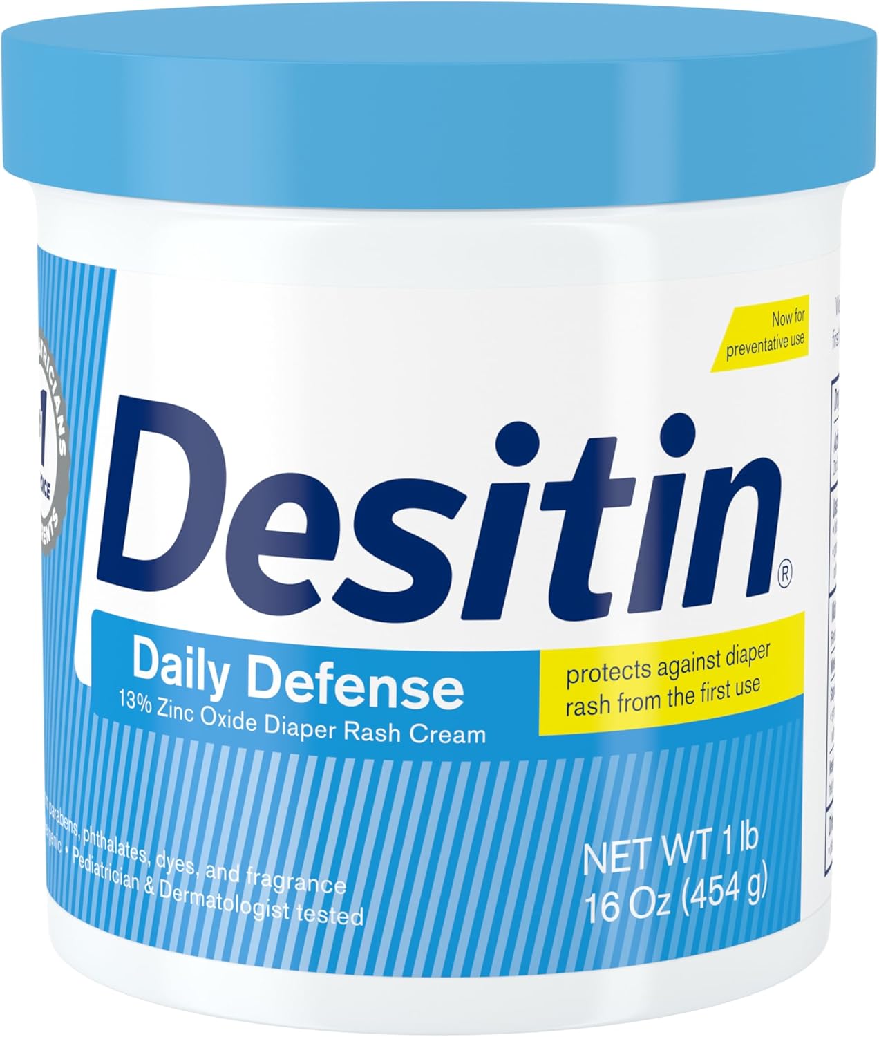 Desitin Daily Defense Baby Diaper Rash Cream with 13% Zinc Oxide, Barrier Cream to Treat, Relieve & Prevent Diaper Rash, Hypoallergenic, Dye-, Phthalate- & Paraben-Free, 16 oz