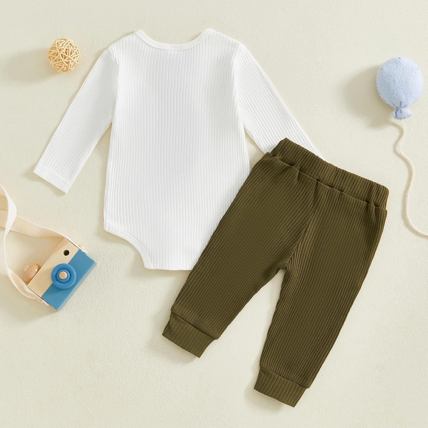 fhutpw Baby Boy Clothes 3 6 12 18 Months Ribbed Knitted Long Sleeve Romper and Pants Sets Newborn Fall Splicing Color Outfits