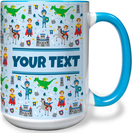 Personalized Mug for Kids - Princes - Custom Name/Text, Ceramic Hot Chocolate/Cocoa/Coffee Cup for Boys, Birthday/Christmas/Holiday Gift - 15 oz, Light Blue Handle