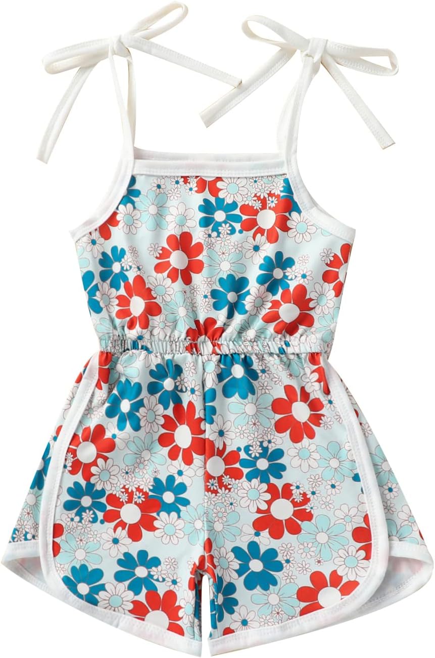 WZTYYDS Toddler Baby Girl Summer Clothes Floral Romper Tie-Up Strap Halter Jumpsuit Infant Summer Sling Playsuit 6M-3T
