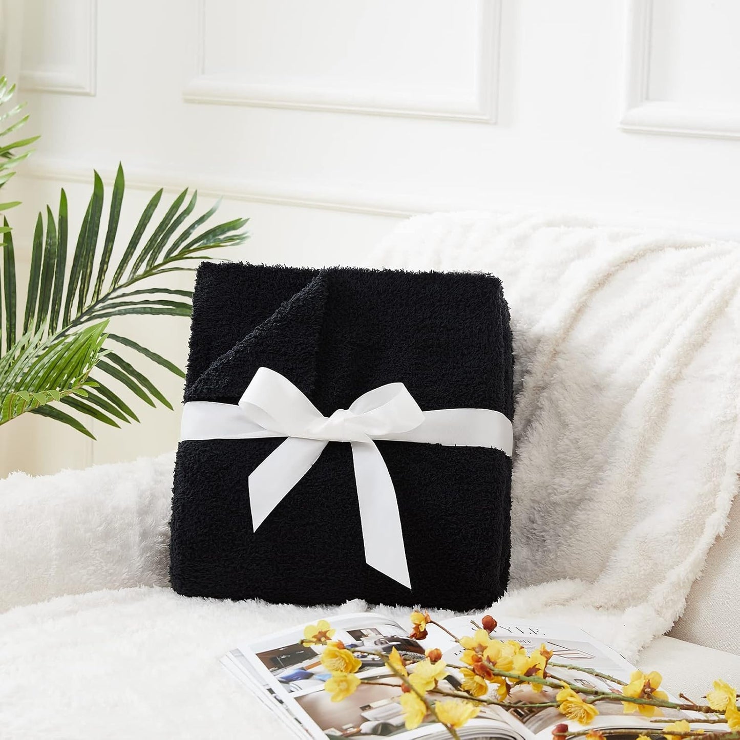 CYMULA Super Soft Knit Throw Blanket Twin Size Black-Lightweight Plush Fuzzy Fluffy Warm Cozy Blankets and Throws for Sofa Bed All Season Use, 60x80 inches