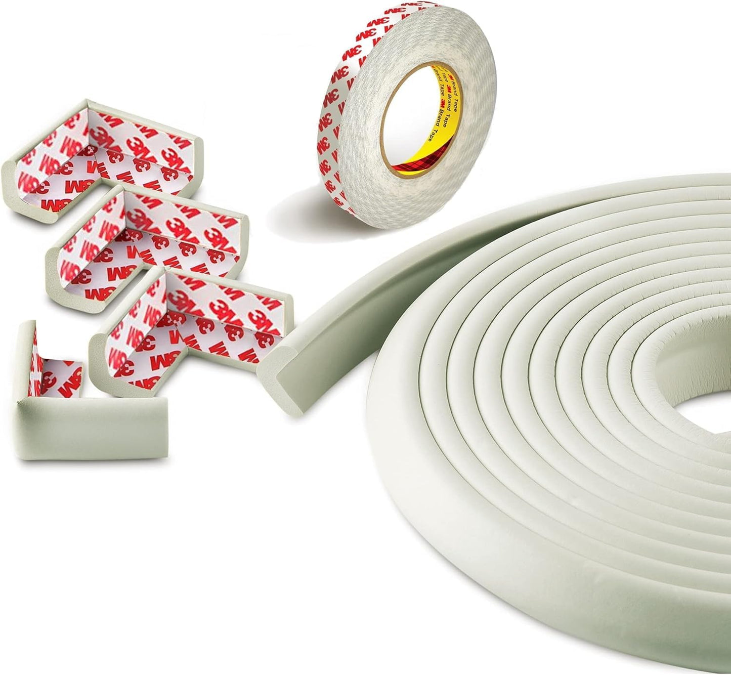 Furniture Edge 16.2ft & Corner Guards | Protective Foam Cushion | 15ft Bumper 4 Adhesive Childsafe Corners | Baby Child Proofing Foam Set and Safe for Table, Fireplace, Countertop | Brown