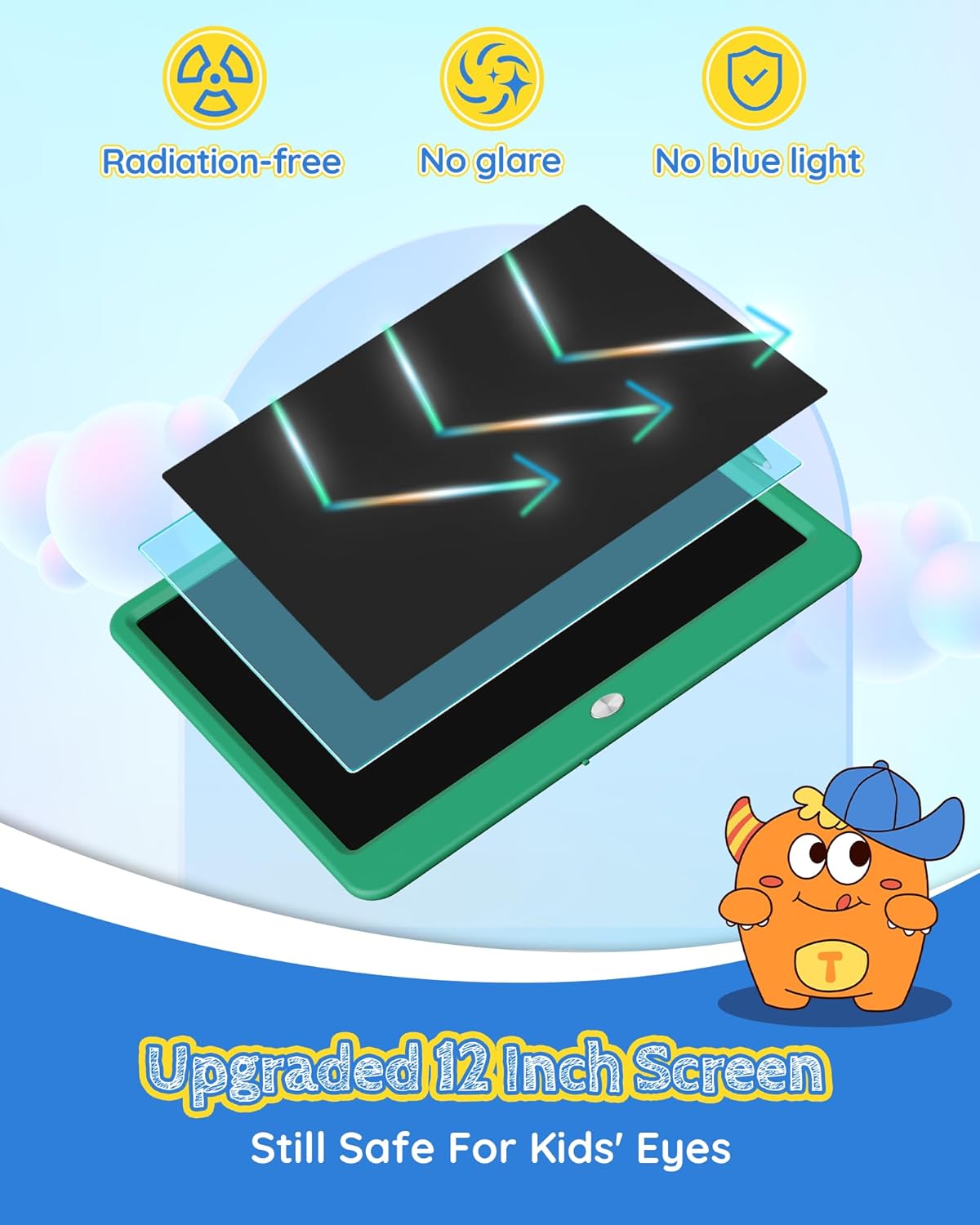 TEKFUN LCD Writing Tablet for Kids Boys Toys, 12 Inch Erasable Doodle Board Colorful Drawing Pad, Board Games Outdoor Travel Toys Gifts for Toddlers Boys Adults (Green)