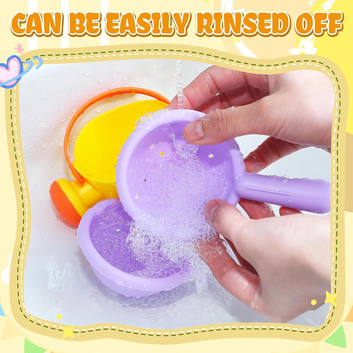 Small Soft Bath Toys for Toddlers 1-3 - Super Easy to Clean Water Table Toys Baby Tub Swimming Pool Toy Fun Tactile Training Newborn Gifts, 3Packs (Yellow)