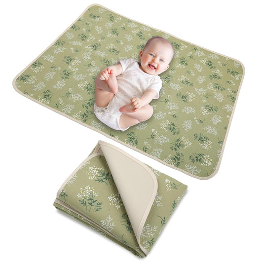 Baby Diaper Changing Pad, 19.7"x25.6" Waterproof Changing Pad Liners with 100% Muslin Cotton Front Top and Leather Back, Soft and Absorbent Portable Changing Mat for Travel, Changing Station