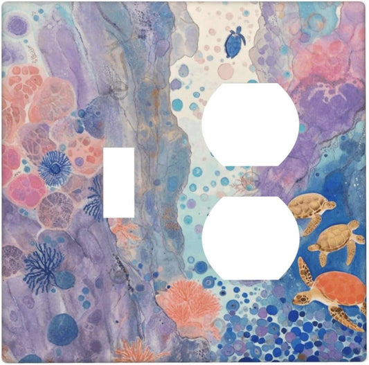 Turtle Coral Fish Watercolor Colorful Underwater World Wallplates 1 Toggle 1 Duplex Switch Plate Electrical GFCI Faceplate Decorative Light Switch Covers for Kids Room Home Decor