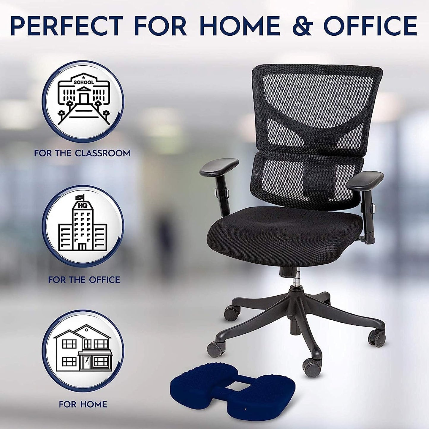 Bouncyband Wiggle Feet, Dark Blue, 6 Pack – Sensory Foot Cushion Quietly Facilitates Movement to Help Improve Concentration - 12” x 9” x 2.5” Sensory Tool, Ideal for The Classroom, Work, or at Home