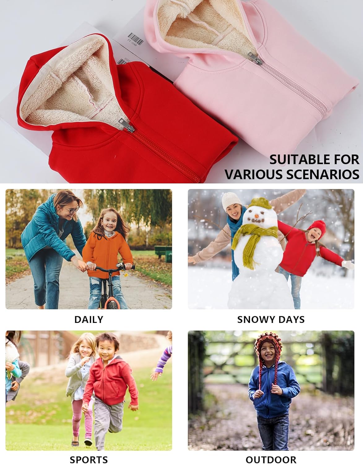 Gihuo Unisex Boy's Girls Winter Warm Sherpa Lined Zip Up Sweatshirt Fleece Jacket Kid's Hoodie Outerwear