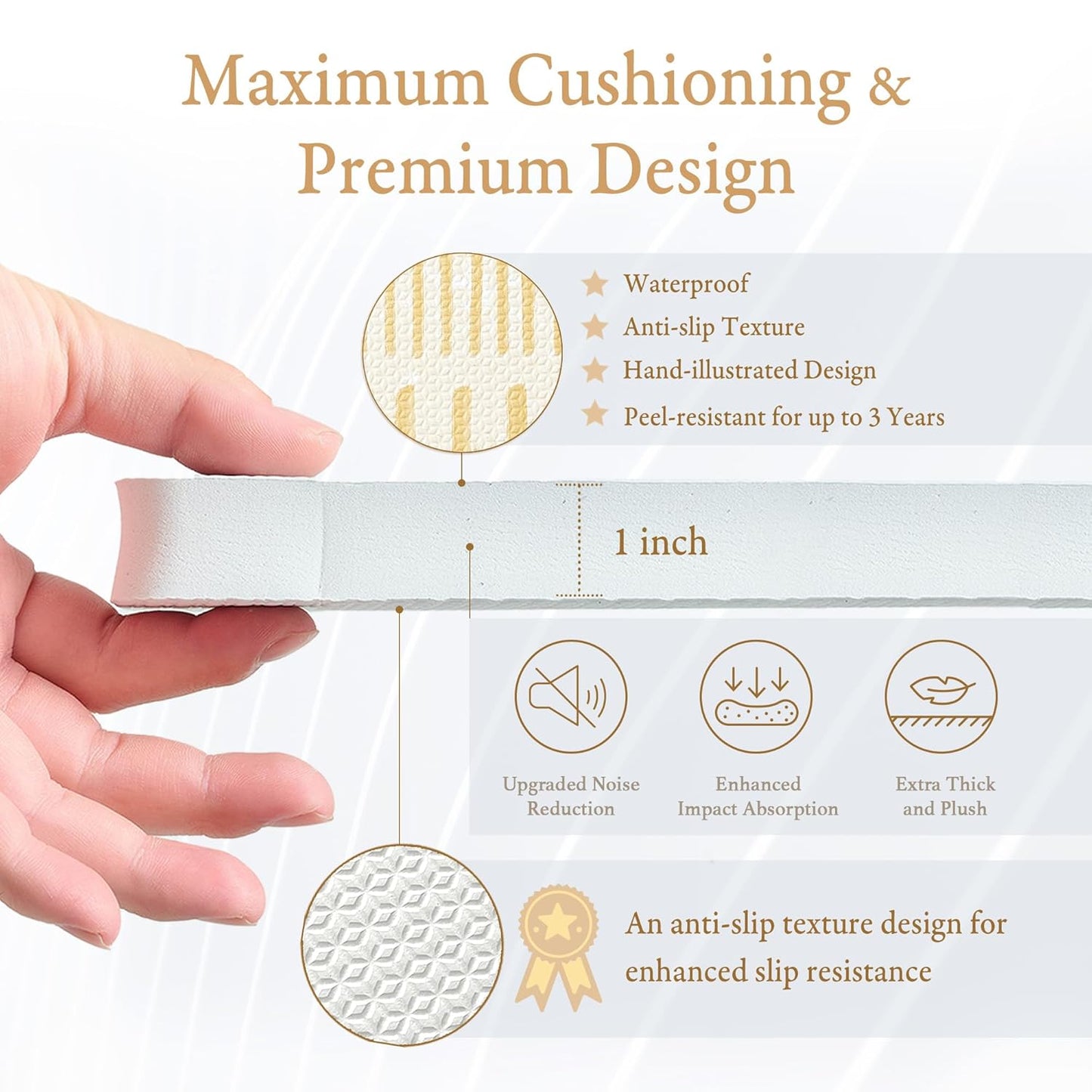 Super 1 Inch Thick Premium Quality Exercise & Baby Foam Play Mats - Expandable & Large Non-Toxic Odorless Floor Mat - 6 Tiles Spacious 6x4ft - Peel-Resistant - Ecru Linen