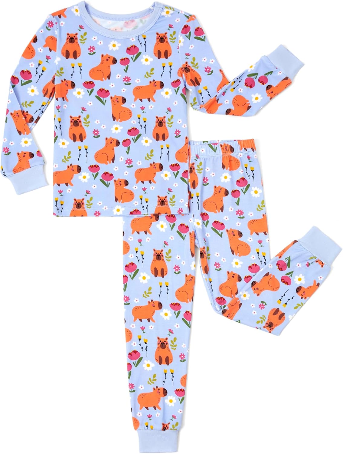PATPAT Bamboo Viscose Pajama Set for Toddlers with Improved Tensile Strength, Snug Fit Pjs Sleeper for Baby Boys Girls Kids