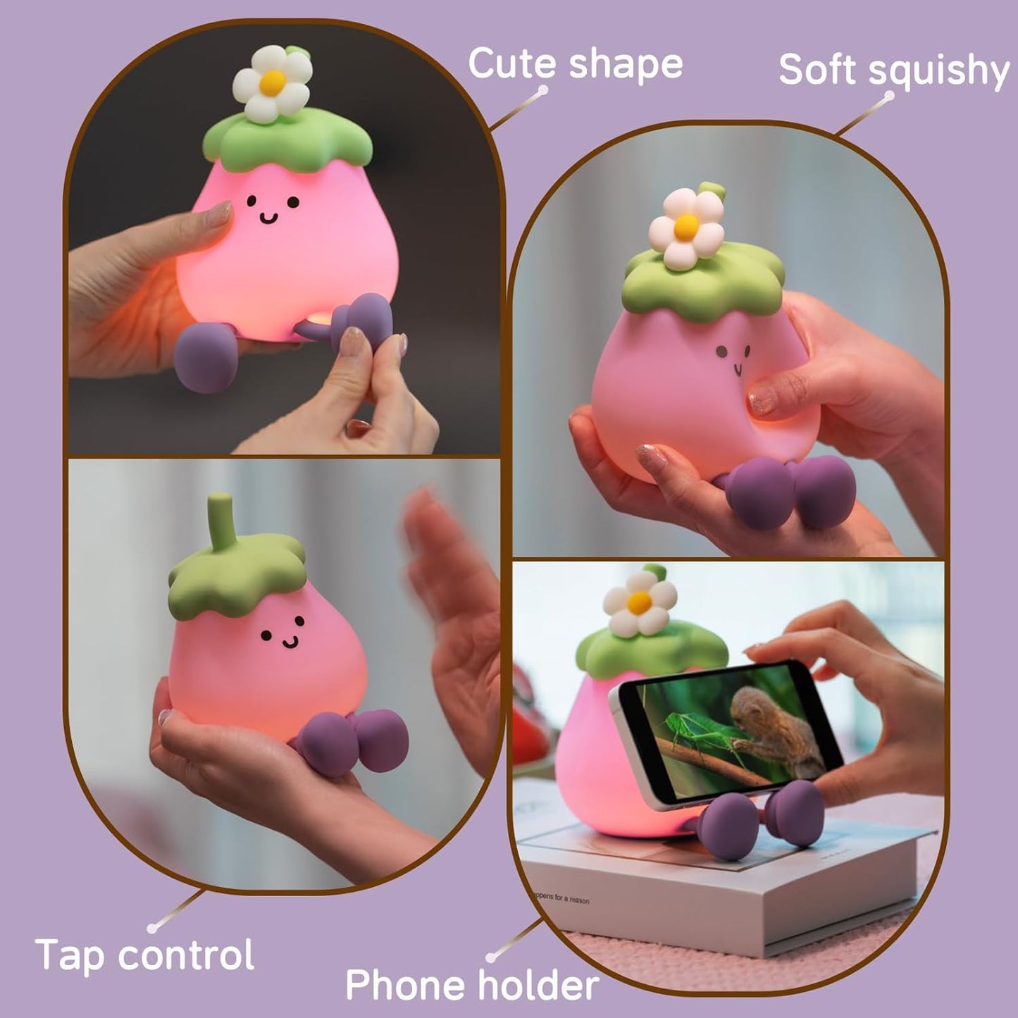 Eggplant Night Light for Kids, Cute Eggplant Sleep Lamp Squishy Silicone Kids Nightlight USB Rechargeable Portable Bedroom Night Lamp, Eggplant Gift Birthday Gift for Baby Girl Boy