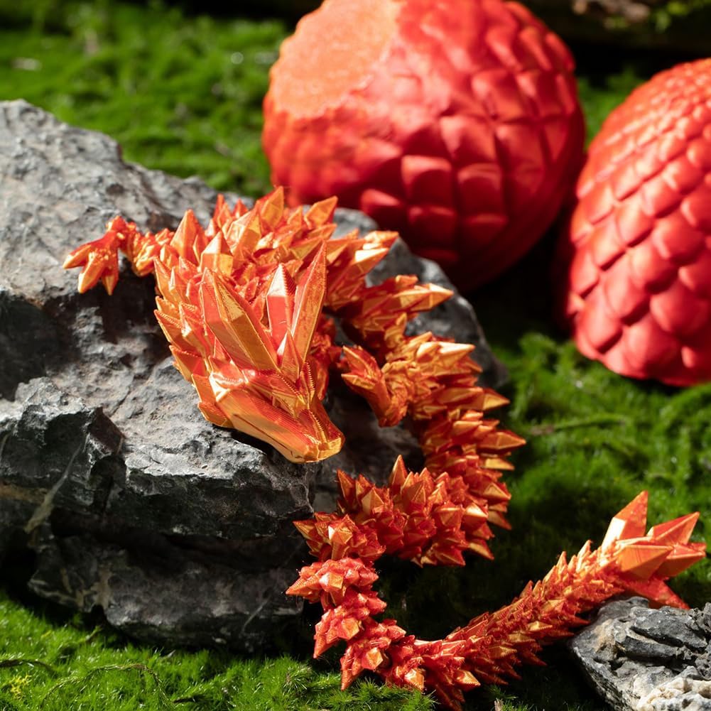 Cessfle 3D Printed Dragon in Egg, Crystal Dragon Eggs with Dragon Inside, Full Articulated Dragon Eggs 3D Dragon Toys, Mystery Dragon Egg for House of Dragon, 3D Printed Animals Fidget Toys