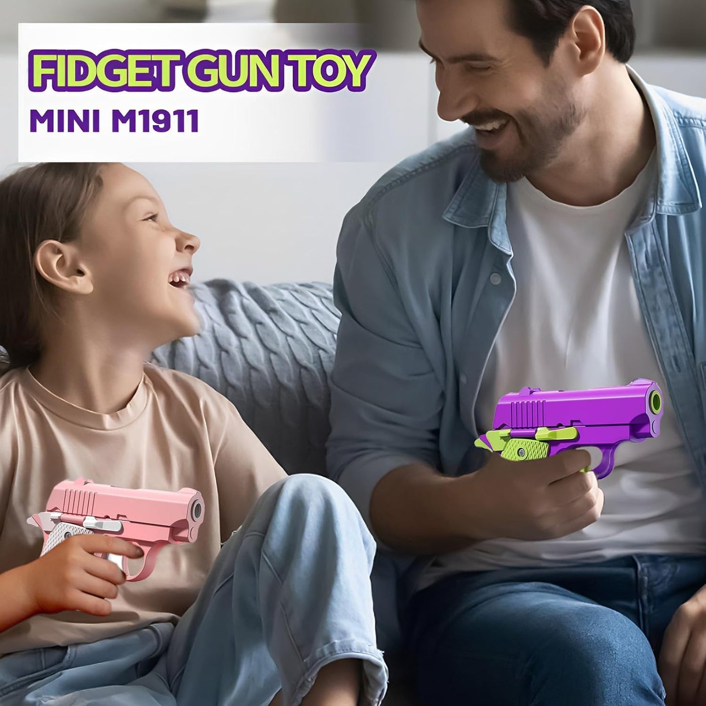 Fidget Toys for Adults, 1911 3D Printed Small Pistol Toys, Stress Relief Pistol Toys Suitable for Relieving ADHD, Anxiety, Suitable Toys for Friends Adults and Kids Best Gift (Pink)
