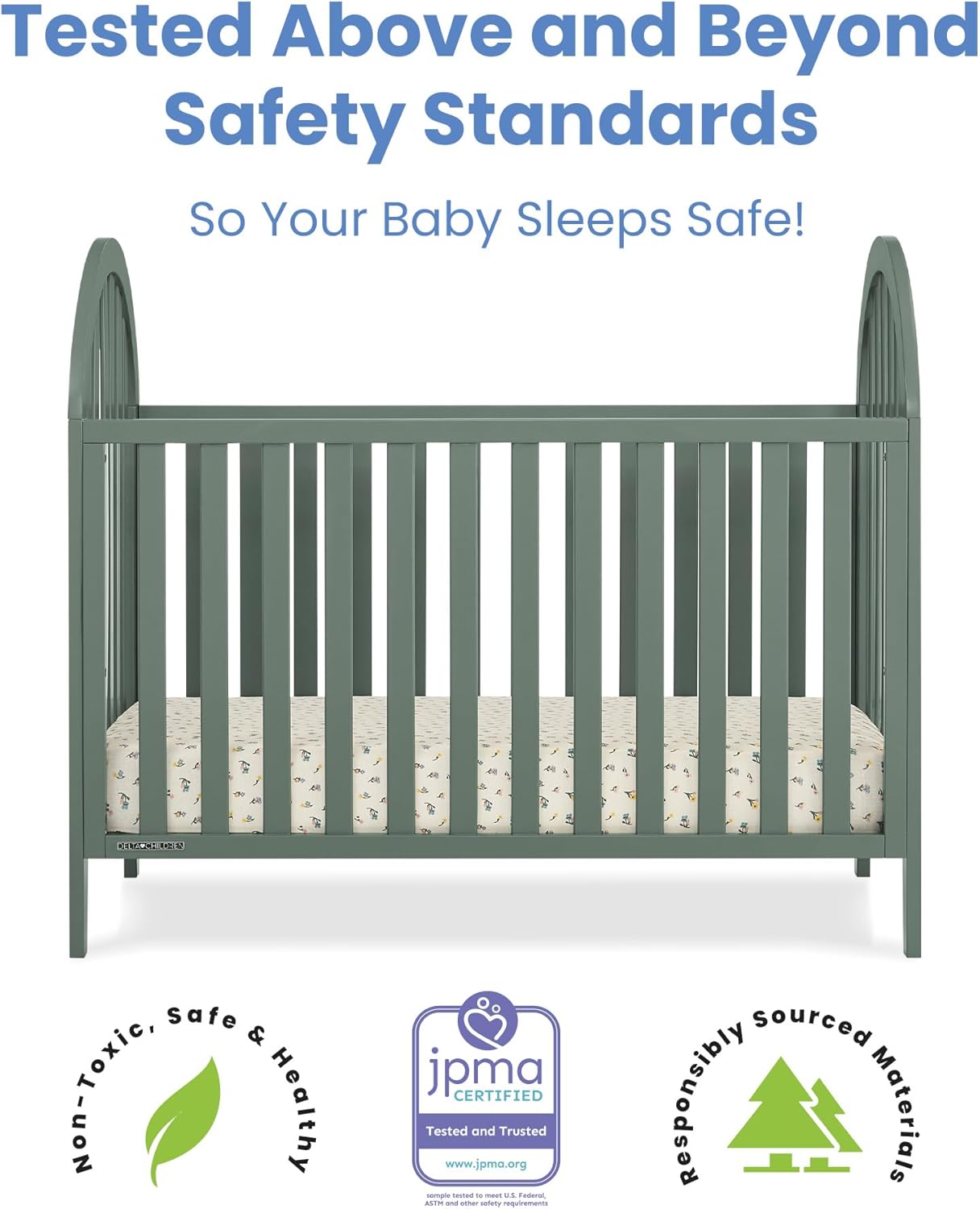 Delta Children Milano 4-in-1 Convertible Crib - Greenguard Gold Certified, Grassy Glen