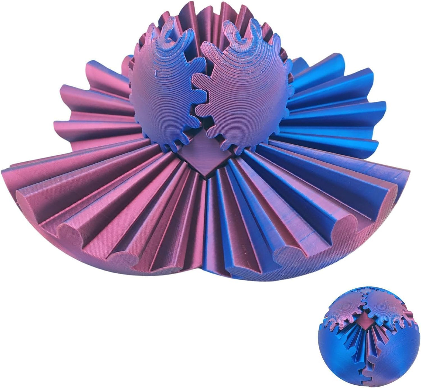 Gear Ball 3D Printed Gear Ball Fidget Toy, Gear Ball Fidget Toy, Perfect for Stress and Anxiety Relaxing fidget Toy, Desk Toy - Ideal for Sensory Needs and Autism (Laser Red Blue)