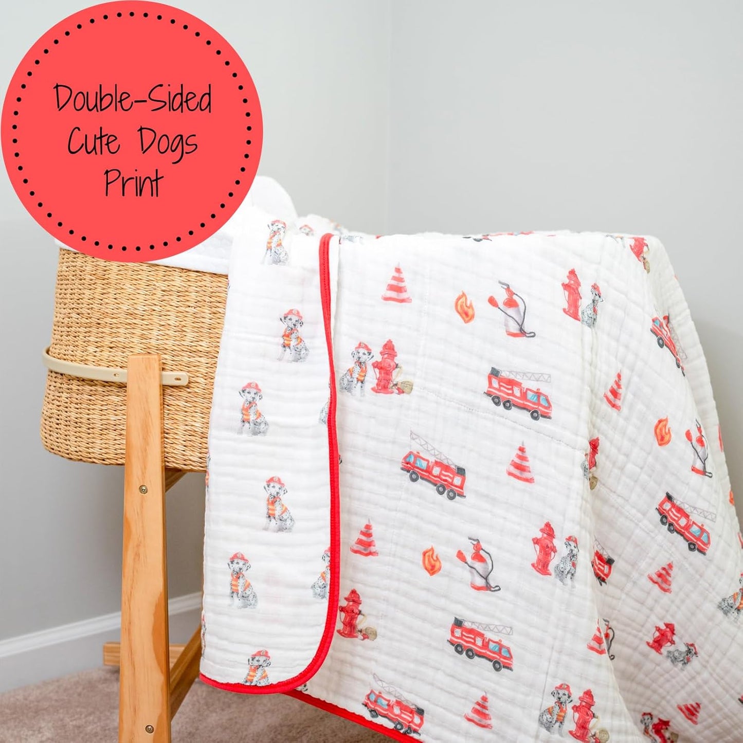 LollyBanks Muslin Baby Blanket 100% Organic Cotton, Muslin Quilt Lightweight, 6 Layers Baby Blankets 47"x 47", Toddler Blanket for Boy and Girl, Nursery Receiving Blankets (Dogs Print)