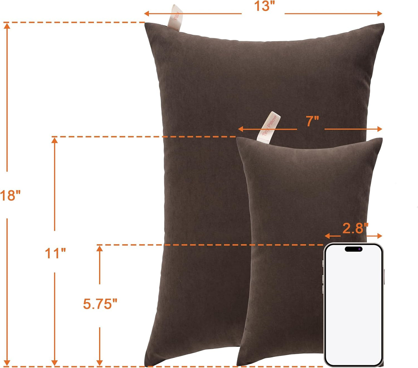 NTBAY Tiny Pillows, Down Alternative 7"x11" Microfiber Mini Pillows for Travel, Pets, Soft Machine Washable Small Pillow for Neck, Wrist, Lumbar and Knee, Dark Brown