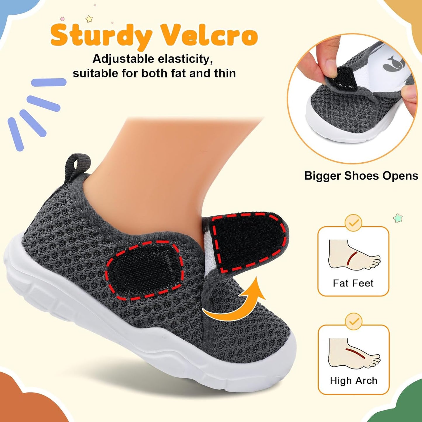 FEETCITY Baby Shoes Boys Girls First Walking Shoes Infant Sneakers Lightweight Slip On Shoe