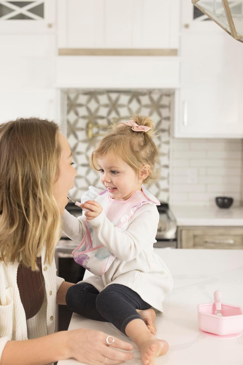 Tiny Twinkle Mess Proof Baby Bibs for Eating - Waterproof, Wipeable Bibs - Toddler Bibs - Travel Friendly - PFAS, PVC, BPA, Phthalate Free - Baby Food Bibs(3 Pack,Cotton Candy)