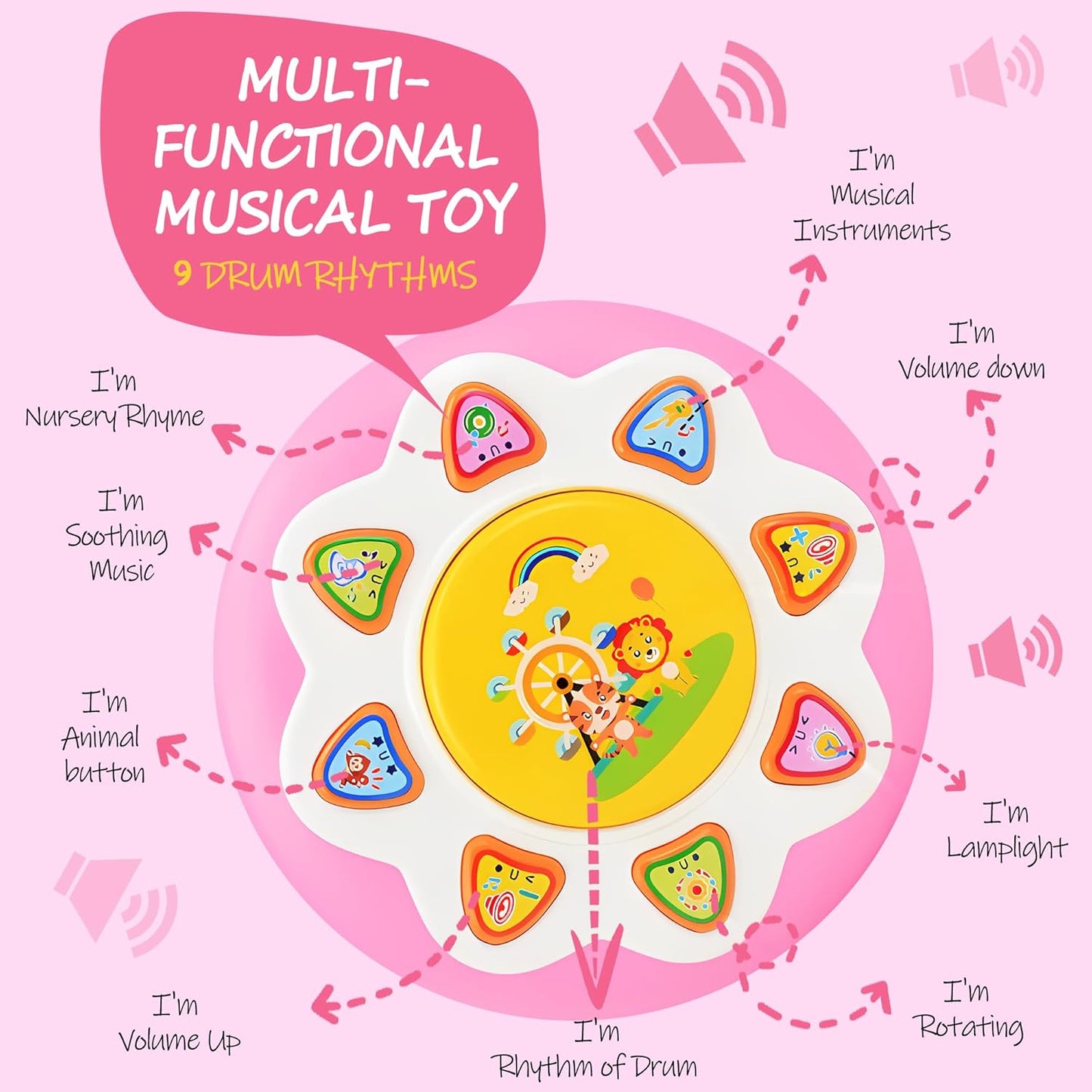 Baby Girl Toys 12 Months, Musical Rotating Light Up Infant Toys Tummy Time for Infant 12-18 Months, Crawling Learning Toys Birthday Gifts for Baby 1 2 3 Years Old