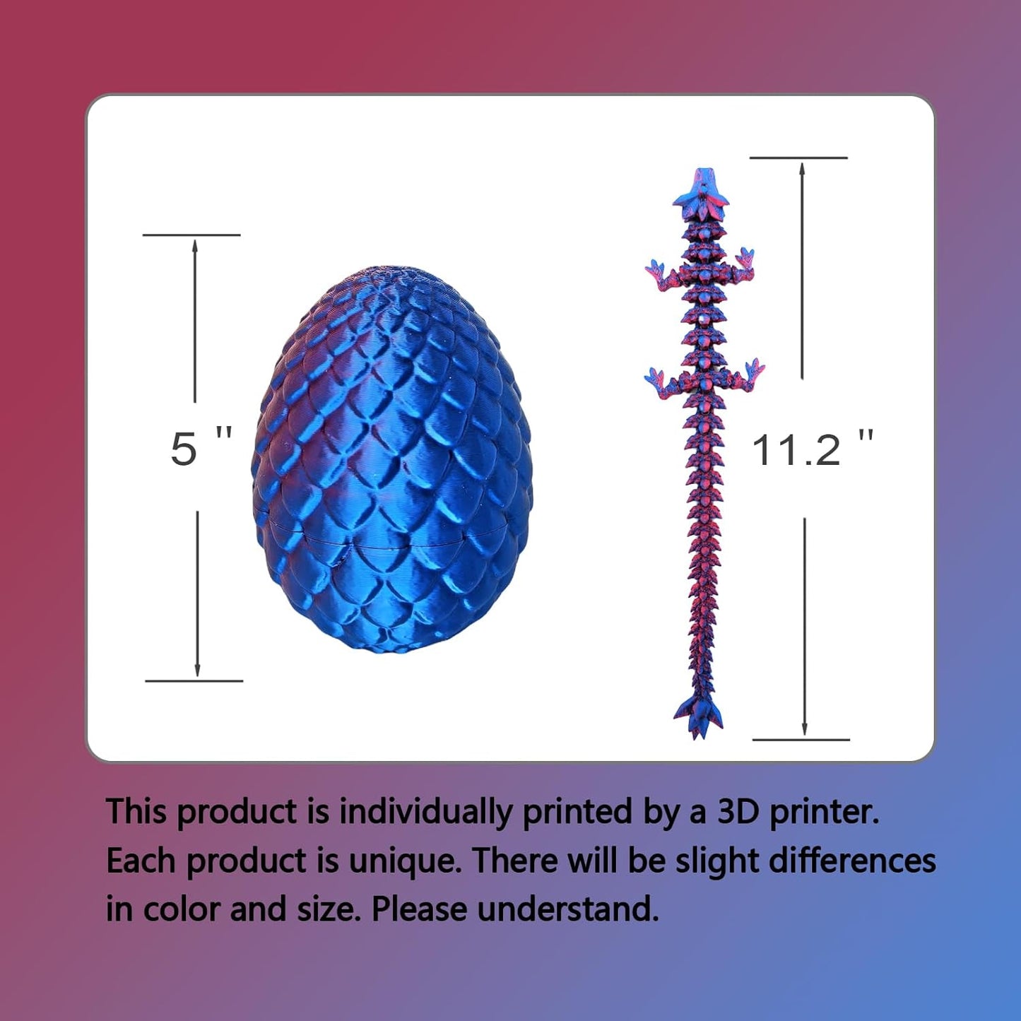 3D Printed Dragon Egg, 3D Printed Articulated Dragon Eggs with Dragon Inside, Crystal Dragon Fidget Toy, Adults Fidget Toys, Mystery Dragon Egg for Autism and ADHD（Laser Purple）