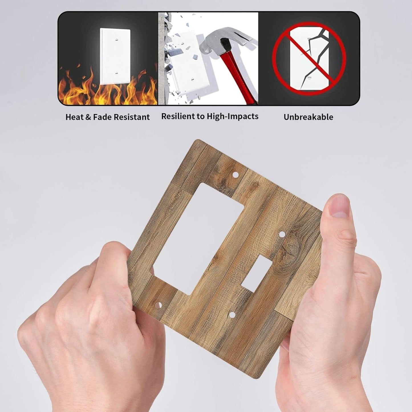 Outlet Covers Retro Rustic Brown Wood Grain 1 Toggle 1 Rocker Combination Decorative Wall Plate Electrical Switch Plates Light Switch Cover Plate For Farmhouse Cabin Decor