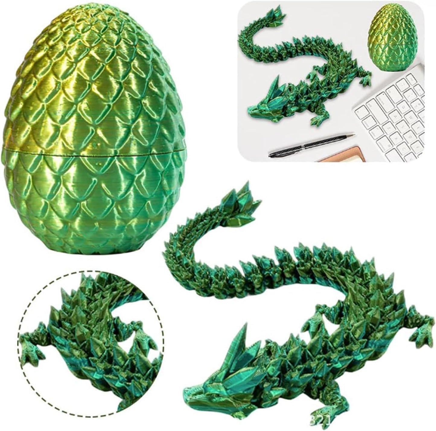 Executive Desk Toys Easter Egg, 3D Printed Dragon, 3D Dragon Eggs with Dragon Inside, Dragon Toy Dragon Egg Fidget Toy, Fidget Toys for Autism/ADHD (Laser Yellow&Green)